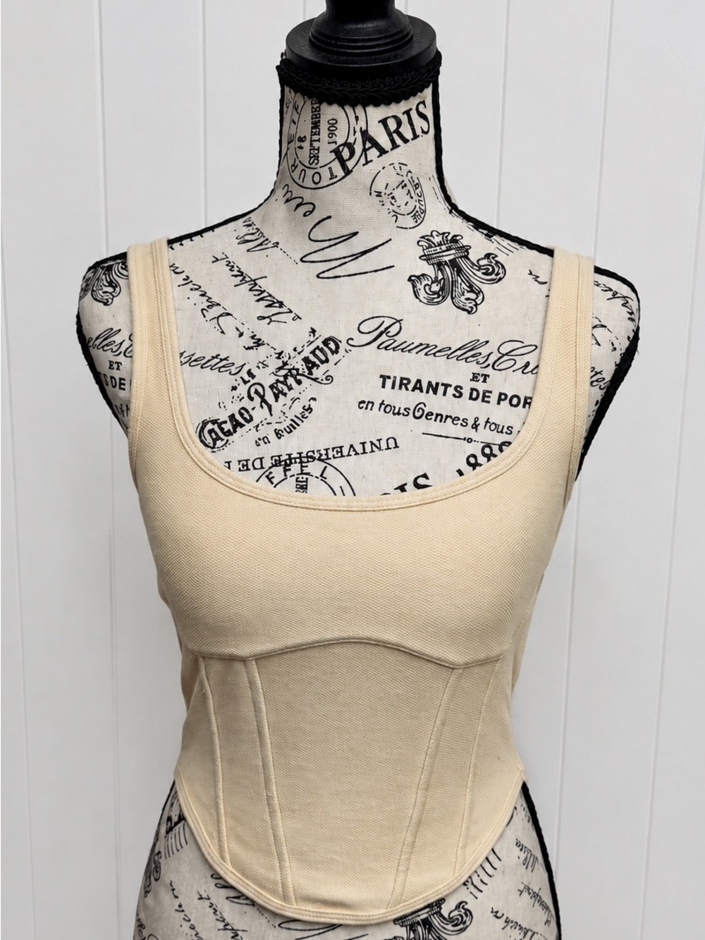 Victoria's Secret PINK The Cinched Piqué Corset Cropped Tank Top | Small | Beige